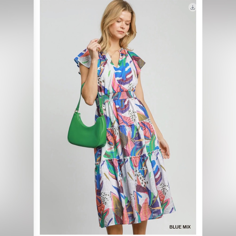 Umgee Tropical Ruffle Tiered Midi Dress - Picture 2 of 3